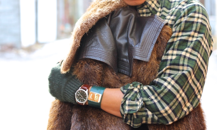 mens style green plaid fur